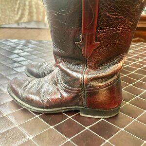 Men’s 10D Lucchese Cowboy Boots – Dark Cherry Brown, Distressed Vintage Leather